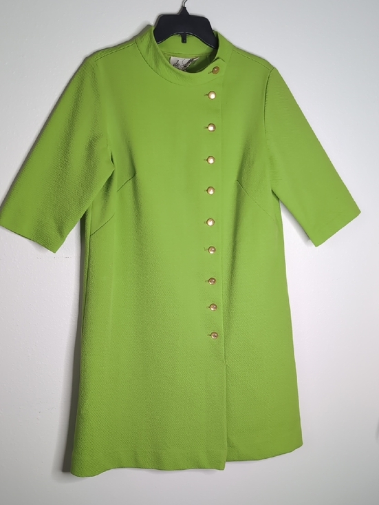 Vintage Dresses & Skirts - Bright Lime Green Vintage Button Front Dress